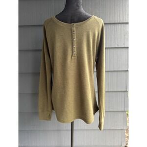 LL Bean Men's Medium Army Green Long Sleeve Pullover 1/4 Button Up Shirt!